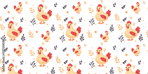vector illustration colorful seamless pattern with funny cartoon hens