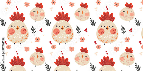 vector illustration joyful seamless pattern with smiling hens