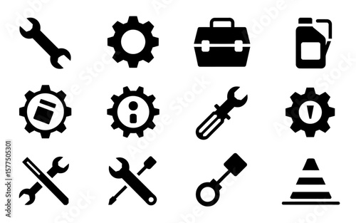 Mechanic Tools Icons Wrench, Gear, Toolbox, and More