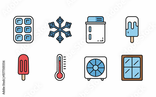 Cool Summer Icons Air Conditioner, Ice Cubes, Popsicles, and More