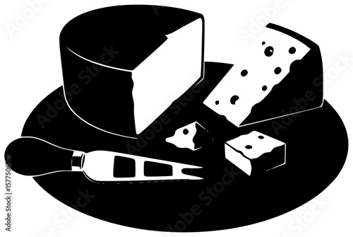 platter illustration cheese silhouette food logo board icon assortment outline plate brie slice italian snack parmesan product camembert party shape selection vector graphic background