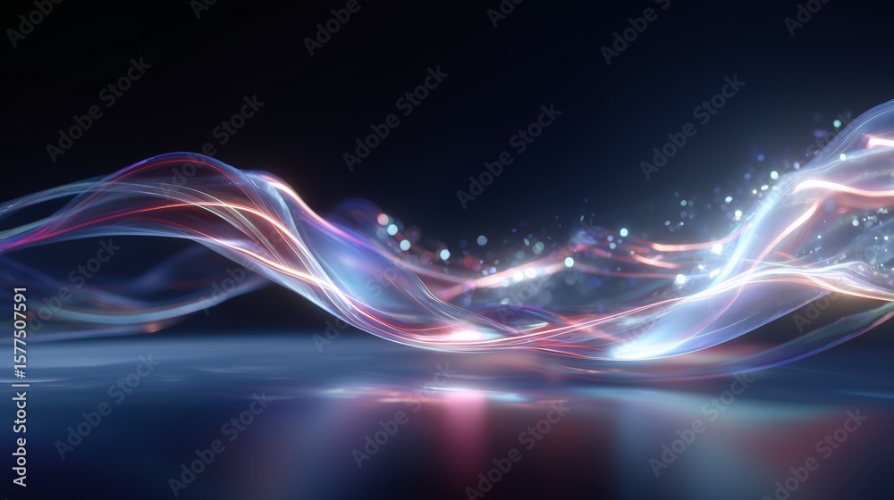 **Dynamic composition of glowing neon ribbons floating in space with reflections and soft shadows **Dynamic composition of glowing neon ribbons floating in space with reflections and soft shadows
