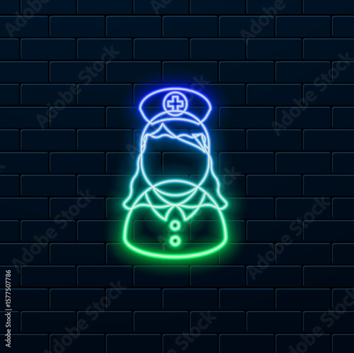 Beautiful nurse in cartoon illustration. neon style.