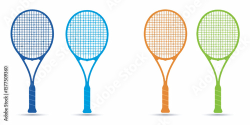 Stylized vector illustration of a tennis racket with detailed string pattern and clean frame design
