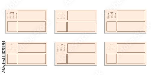 Minimalistic calendar for the first half of 2026 with notes. Vector monthly planner.