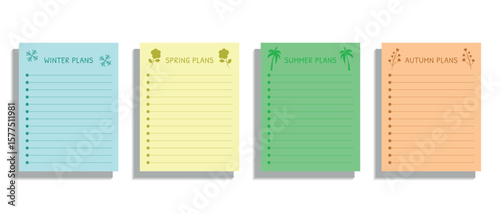 yearly note templates for winter, spring, summer, autumn, annual vector planner