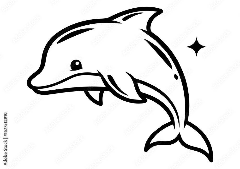 Fototapeta premium Cartoon dolphin character jumping joyfully out of the water with copy space