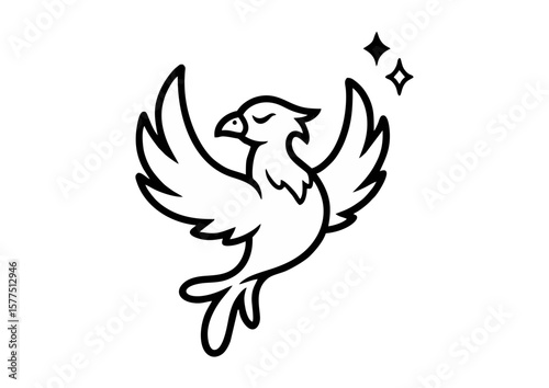Mythical phoenix in graceful pose with sparkle 