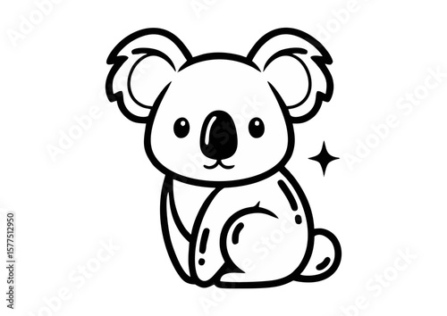 Cartoon koala character sitting cutely with a curious expressionwith copy space