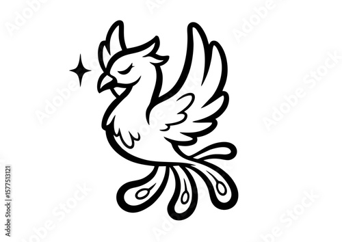 Mythical phoenix in graceful pose with sparkle 