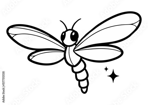 Whimsical dragonfly with large wings and sparkle effect 