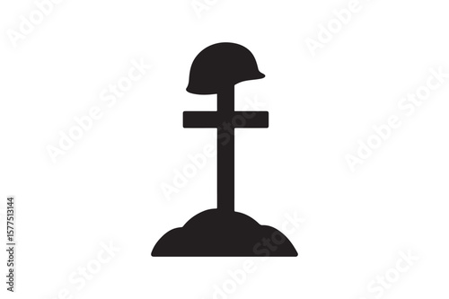 military grave icon silhouette vector with white background