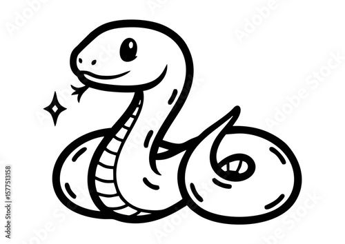 Cartoon snake character with a friendly expression with copy space
