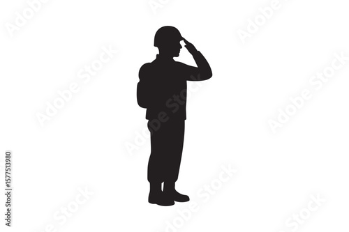 saluting soldier icon silhouette vector with white background