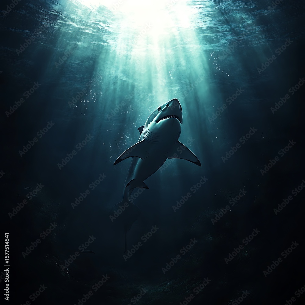 Obraz premium Deep ocean shark encounter moment high resolution picture