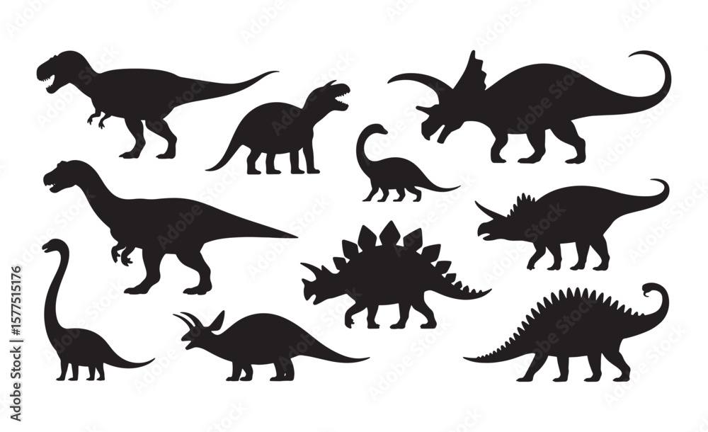 Collection of diverse dinosaur silhouettes on a white background Collection of diverse dinosaur silhouettes on a white background