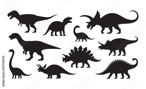 Collection of diverse dinosaur silhouettes on a white background