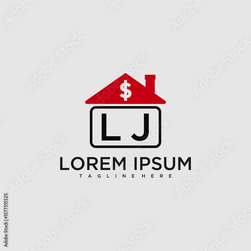 LJ initial monogram logo for real estate with creative roof and simple home bussines image design