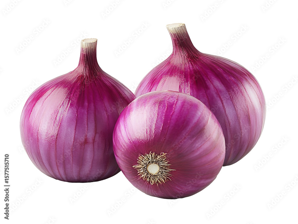 Fototapeta premium Whole red onions group isolated on transparent background