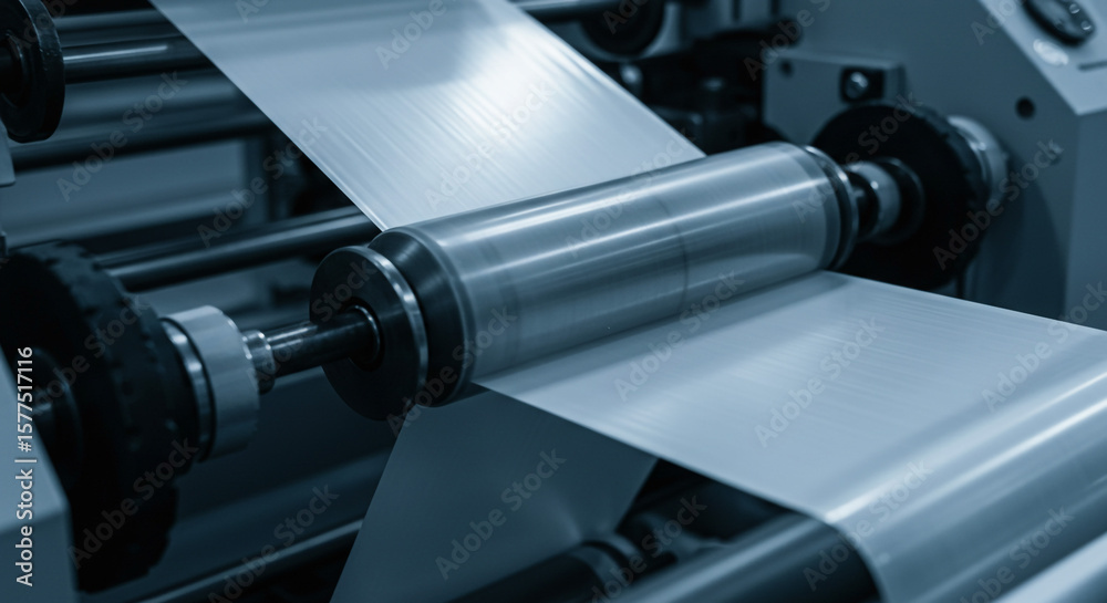 Fototapeta premium Industrial plastic film rolling machine for manufacturing and packaging process