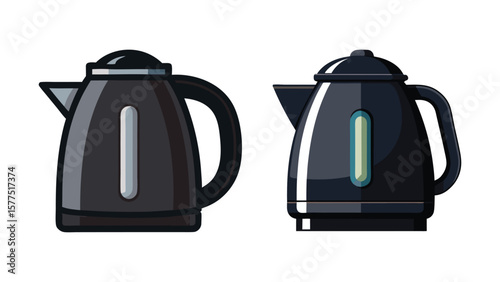 Electric Kettle Duo: A sleek pairing of black electric kettles, one side-profiled and the other head-on, showcasing modern appliance design for the contemporary home.