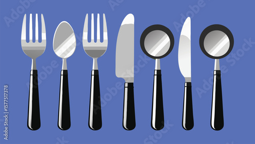 Cutlery Collection: An assortment of shiny silverware, meticulously arranged, ready to enhance any dining experience with its sleek design.