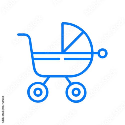Blue baby stroller in modern line icon style
