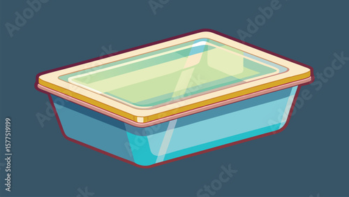 Empty Plastic Food Container: A digitally illustrated, empty, rectangular plastic food container with a clear lid, suitable for food storage or takeout. 