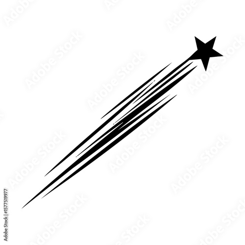 Black shooting star with a trail suitable for celestialthemed designs, night sky illustrations, graphic design projects, and astronomy enthusiasts.