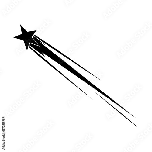 Black shooting star streaks across the night sky, suitable for spacerelated designs, science fiction concepts, or celestialthemed advertising.