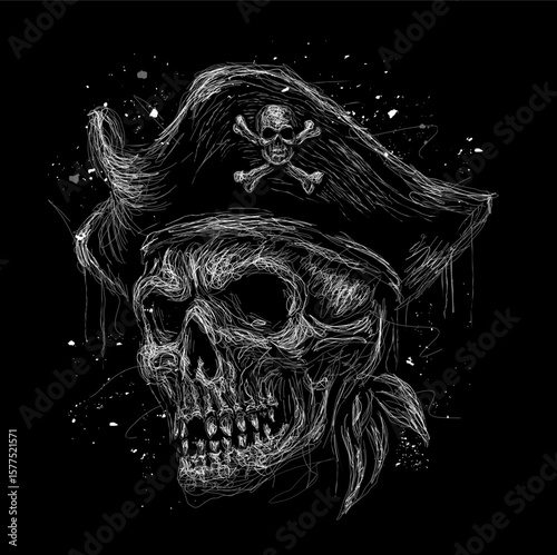 The scribble art vector skull head pirates head