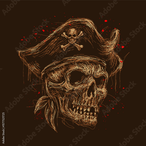 The scribble art illustration of skull wearing pirates hat image vector is perfect for your printable t-shirt,poster,banner and also suitable for other stuffs