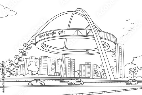 Line Sketch art Biswa Bangla Gate kolkata, India