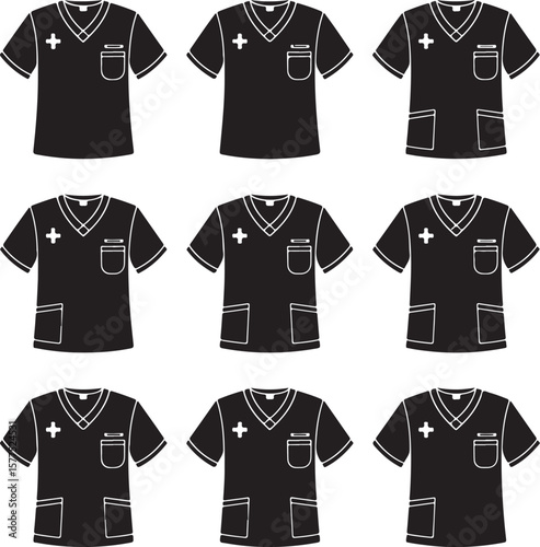 "Series of Nine Minimalist Scrub Shirt Icons".