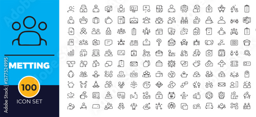 Large set of business meeting office teamwork communication icons collection vector illustration outline style