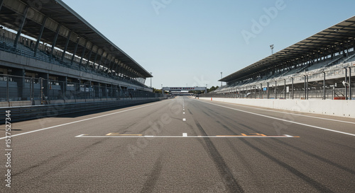 Indianapolis motor speedway racing track asphalt grandstands clear sky day view