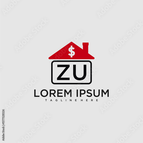 ZU initial monogram logo for real estate with creative roof and simple home bussines image design
