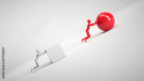 Think Differently | Smart Work vs Hard Work Concept with Red Sphere and White Cubes – 3D