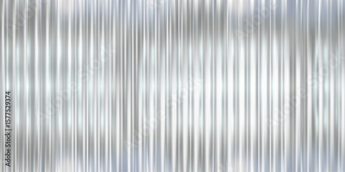 3d ribbed glass background with transparent pattern and silver gradient effect. Abstract prism light overlay for modern architecture or luxury design. Iridescent wave texture with chrome reflection.