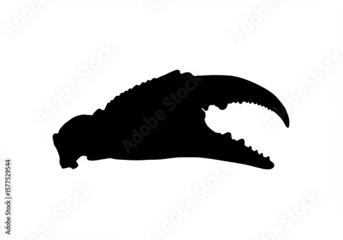 Black silhouette of a crab claw with serrated edges on a white background