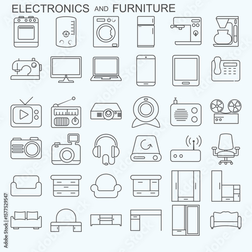 Electronics and Furniture Icons set collection vector