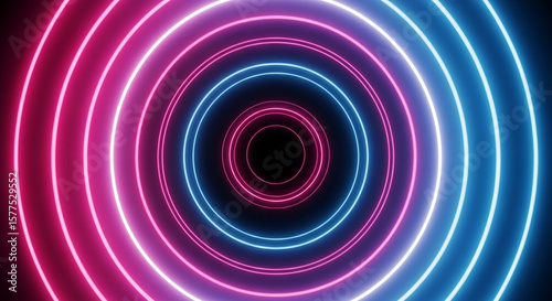 Abstract neon glowing circles background wallpaper futuristic pink and blue lights