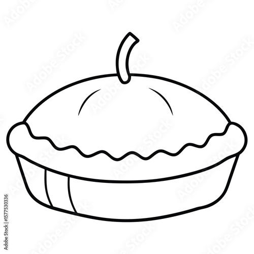 Simple line art illustration of a mini pumpkin pie with a flaky crust and sweet filling perfect for autumn themes
