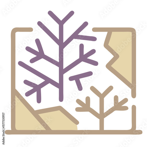 Winter icon design featuring frozen tree branches and broken ice with cold weather symbol. Minimalist winter icon on white provides a simple reminder of the season's elements.