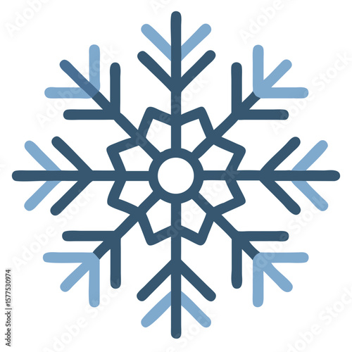 Snowflake icon in blue tones on white background for winter holidays. Snowflake icon evokes cool and crisp atmosphere, simple element for Christmas and New Year designs.