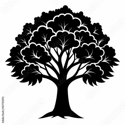 A beautiful black silhouette of a teak tree creates a nature inspired vector.