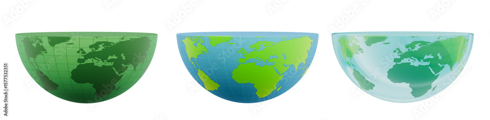 Obraz premium set collection of green blue half world earth globe planet podium stage mockup 3d element cutout