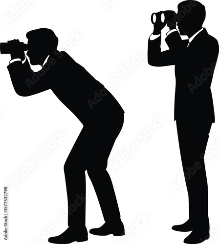 Businessmen Silhouettes with Binoculars: Vision, Search, and Strategic Foresight Concept