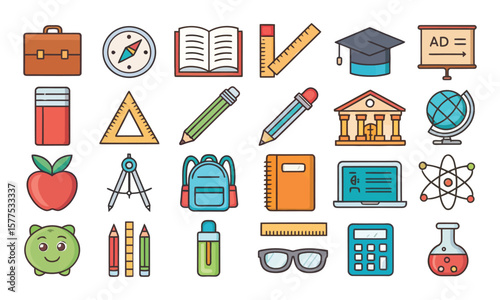 School icons set back to school vector collection with education symbols for web business and office design