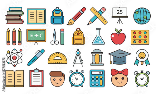 school icons set back to school education icons vector collection with symbols for learning office and medical design